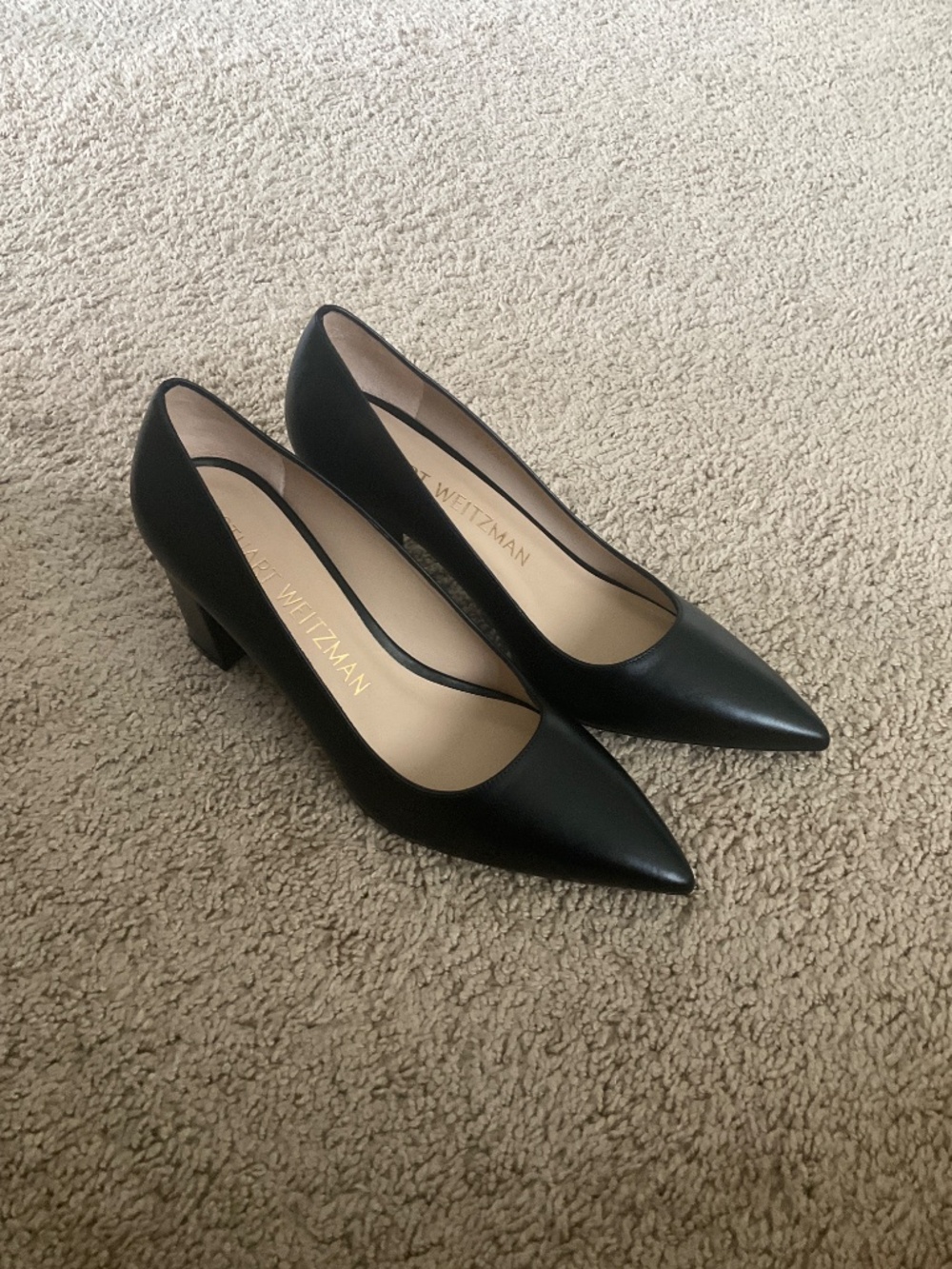 Stuart Weitzman Stuart Leather Block-Heel Pumps - Picture 2 of 9